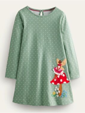 Mini Boden Whimsical Fairy Appliqué Polka Dot Dress Sz 6-7